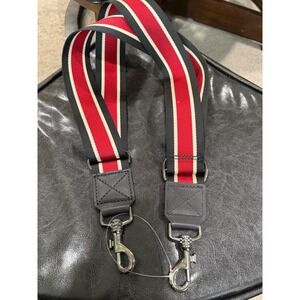 Campomaggi Striped Canvas Leather Handbag Strap Red Black Gunmetal Hardware